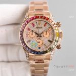 Swiss Copy Rolex Daytona JH 7750 Watch Rainbow Rose Gold Full Diamond Dial